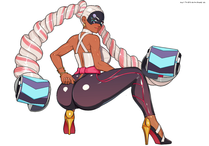 arms_(game) ass big_ass big_breasts breasts cameltoe dat_ass female looking_at_viewer looking_back nisetanaka solo twintelle