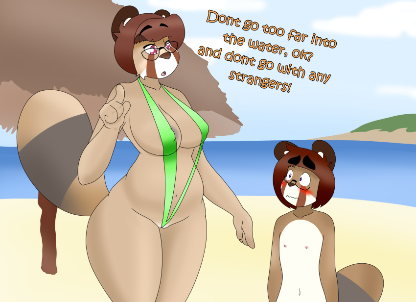 1girl 2017 age_difference anthro areola beach big_breasts big_nipples bikini blush breasts cameltoe clothing cute day digital_media_(artwork) duo english_text eyebrows eyewear furry glasses hair high_res huge_breasts incest magda_wakeman male male/female mammal mature mcfly0crash milf nipple_bulge nipples open_mouth outside parent pussy red_panda seaside short_hair size_difference sky sling_bikini standing swimsuit text thick_eyebrows thick_thighs water wide_hips