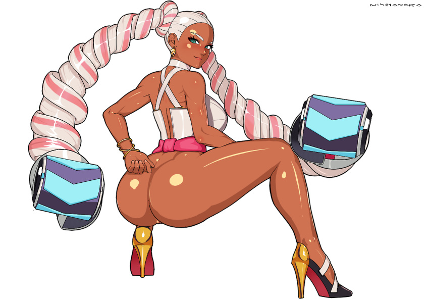 arms_(game) ass big_ass big_breasts bottomless breasts dat_ass female looking_at_viewer looking_back nisetanaka pussy solo twintelle