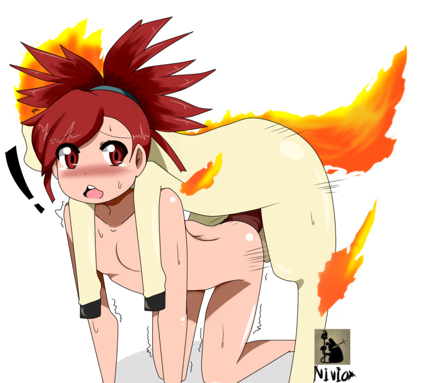 ! all_fours asuna_(pokemon) beastiality blush doggy_position eyebrows flannery horse niviox nude pokemon pokemon_(game) pokemon_rse ponyta porkyman red_hair redhead sex simple_background small_breasts sweat sweatdrop sweating trembling vaginal vaginal_sex white_background