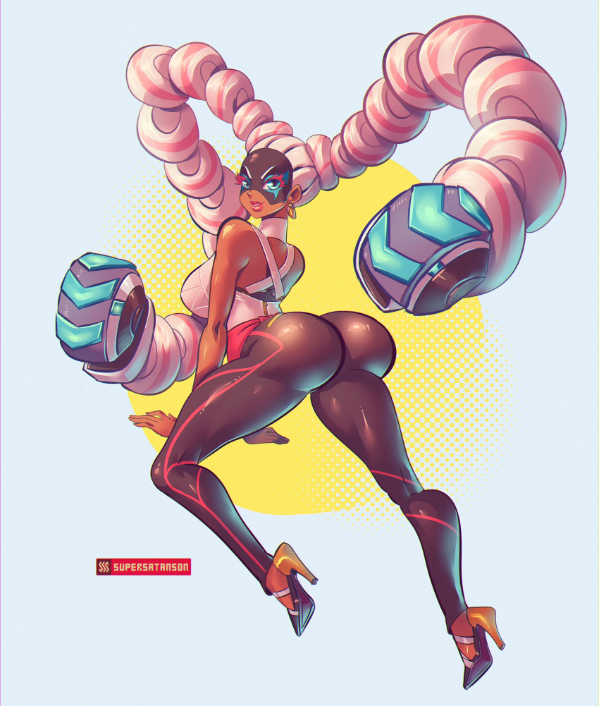 arms_(game) ass big_ass big_breasts breasts dat_ass female looking_at_viewer looking_back solo supersatanson twintelle
