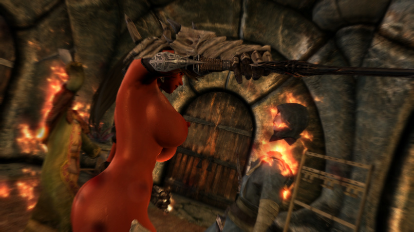daedra demon_girl fire huge_ass huge_breasts skyrim sword