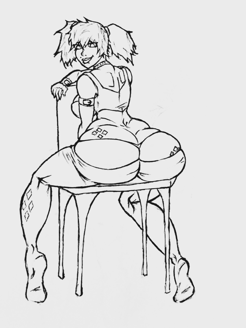 ass batman_(series) big_ass chair colorization_request dc dc_comics harley_quinn huge_ass sitting