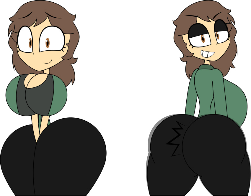 1girl ass_focus big_ass big_breasts big_hips brown_eyes brown_hair charlie_emily_(fnaf) charlotte_emily five_nights_at_freddy's huge_ass huge_breasts looking_at_viewer smile teasing the_silver_eyes thick_thighs wide_hips