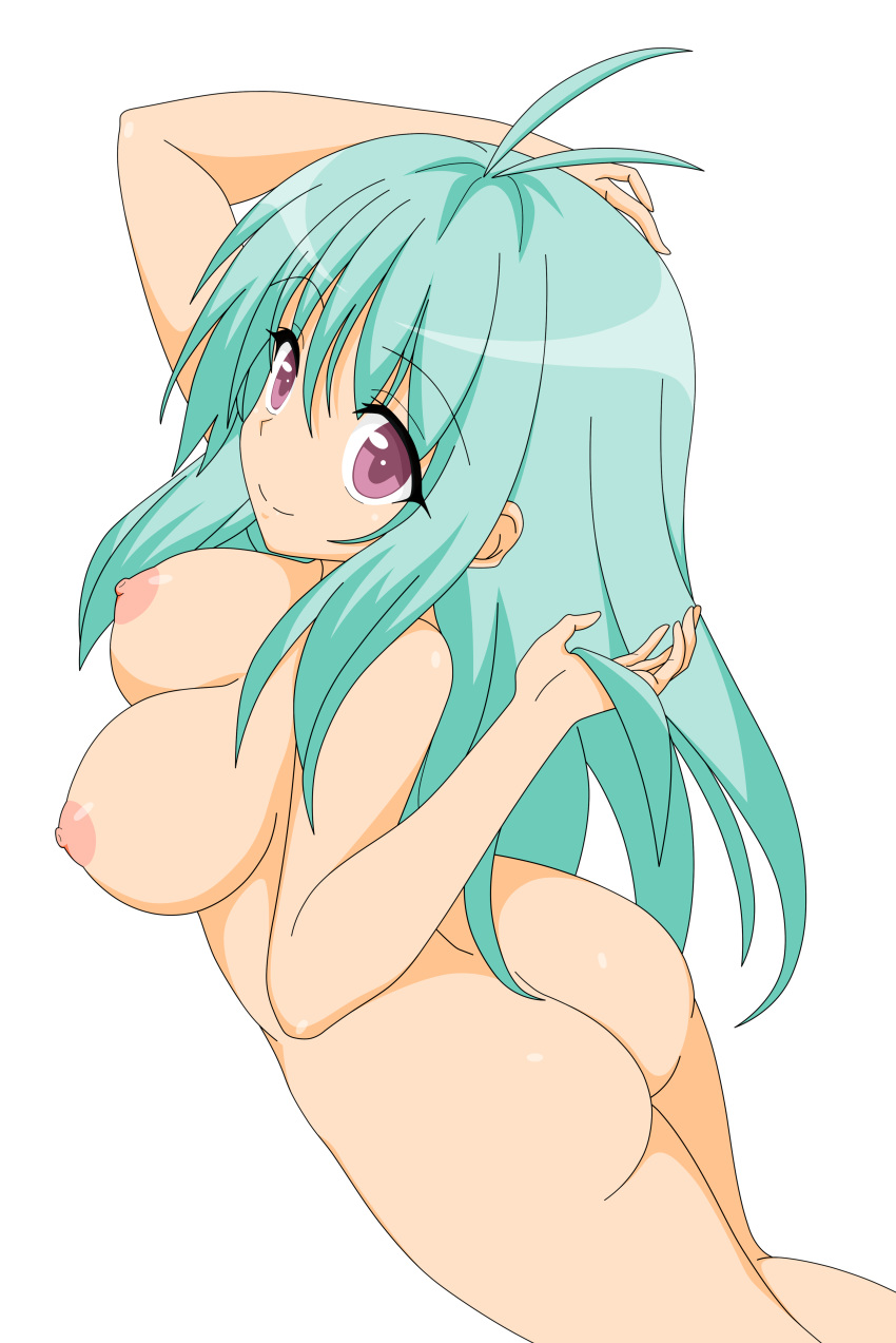1girl antenna_hair ass big_breasts breasts cute erect_nipples female_only green_hair high_res hips long_hair nipples nude nude_filter photoshop purple_eyes run_elsie_jewelria smile solo_female thighs to_love-ru to_love-ru_darkness vector_trace