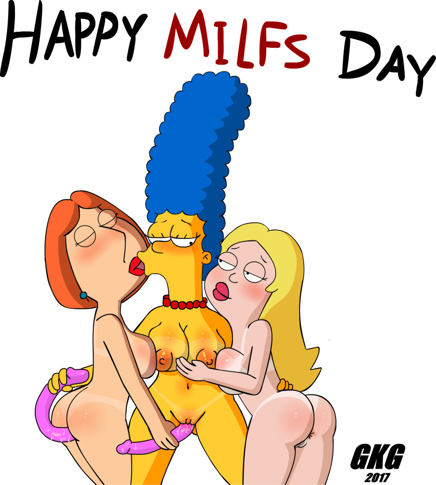 american_dad ass breasts cartoon_milf crossover dildo family_guy francine_smith gkg lois_griffin marge_simpson nipples nude pussy the_simpsons yuri