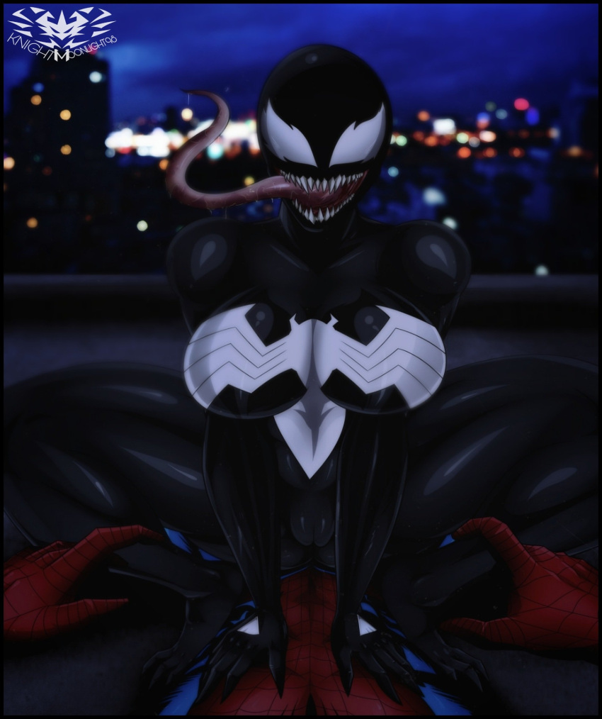 1boy 1girl 2021 alien alien_girl black_body bodysuit breasts claws clothed clothing cowgirl_position genitals human humanoid imminent_sex interspecies knightmoonlight98 long_tongue male/female male_pov marvel marvel_comics open_mouth open_smile peter_parker pov pussy saliva seductive sharp_teeth she-venom smile spider-man spider-man_(series) squatting straight suit superhero supervillain symbiote teeth tongue tongue_out venom very_long_tongue white_eyes