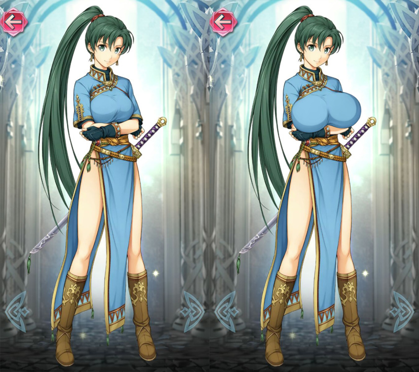 big_breasts breast_expansion breasts edit fire_emblem fire_emblem:_rekka_no_ken fire_emblem_heroes green_hair huge_breasts lyn lyn_(fire_emblem) tagme