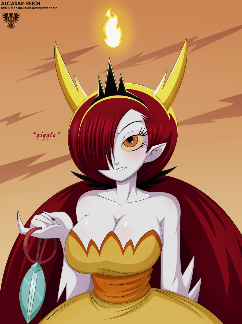 alcasar-reich alcasar-reich_(artist) big_breasts breasts cleavage dimensional_scissors disney flame hekapoo scissors star_vs_the_forces_of_evil weapon