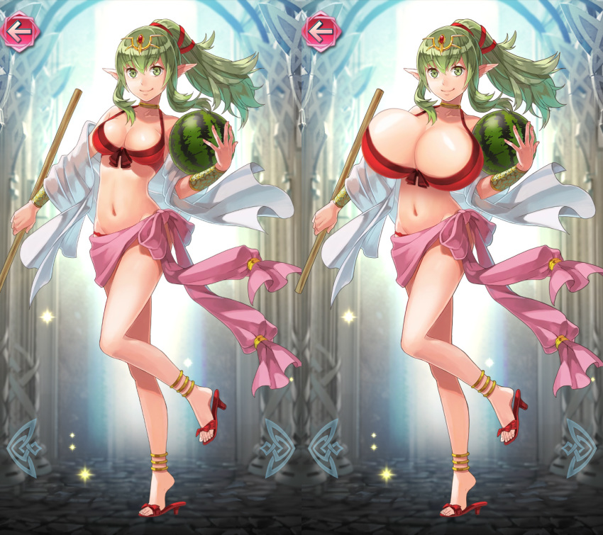 big_breasts breast_expansion breasts chiki edit fire_emblem fire_emblem_awakening fire_emblem_heroes gigantic_breasts green_hair huge_breasts hyper_breasts melon pointy_ears tagme tiki tiki_(adult)_(fire_emblem) tiki_(fire_emblem) watermelon