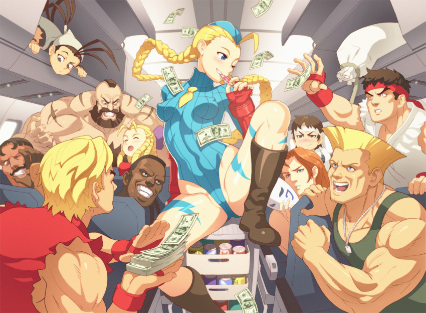 4girls 6+boys 90s :d ;) ^_^ ahoge aircraft airplane antenna_hair arm_behind_back bandanna bare_legs beard black_hair blonde_hair blue_eyes blue_leotard blush boots bow braid breasts brown_boots brown_eyes brown_footwear brown_hair cammy_white can cart ceiling closed_eyes condom condom_in_mouth condom_wrapper dark_skin dee_jay dog_tags dougi drink dudley erect_nipples erotibot everyone facial_hair fingerless_gloves floating_hair furrowed_eyebrows garrison_cap gloves grin guile hair_bow hand_on_another's_face hat headband highleg highleg_leotard holding ibuki_(street_fighter) jewelry karin_kanzuki ken_masters knee_boots knee_up leotard lightning_bolt long_hair looking_at_another mask mask_removed mohawk money mouth_hold multiple_boys multiple_girls muscle mustache naughty_face neck_tie necklace no_socks nose_blush one_eye_closed open_mouth orange_hair outstretched_arm outstretched_hand partially_visible_vulva prostitution pushing ringlets ryu sack sakura_kasugano scar shirtless short_hair sitting sleeveless small_breasts smile soda soda_can solo_focus spread_legs street_fighter street_fighter_iii street_fighter_iii_(series) street_fighter_zero street_fighter_zero_(series) tank_top tattoo teeth torn_clothes turtleneck twin_braids vambraces vanishing_point vega very_long_hair wince zangief
