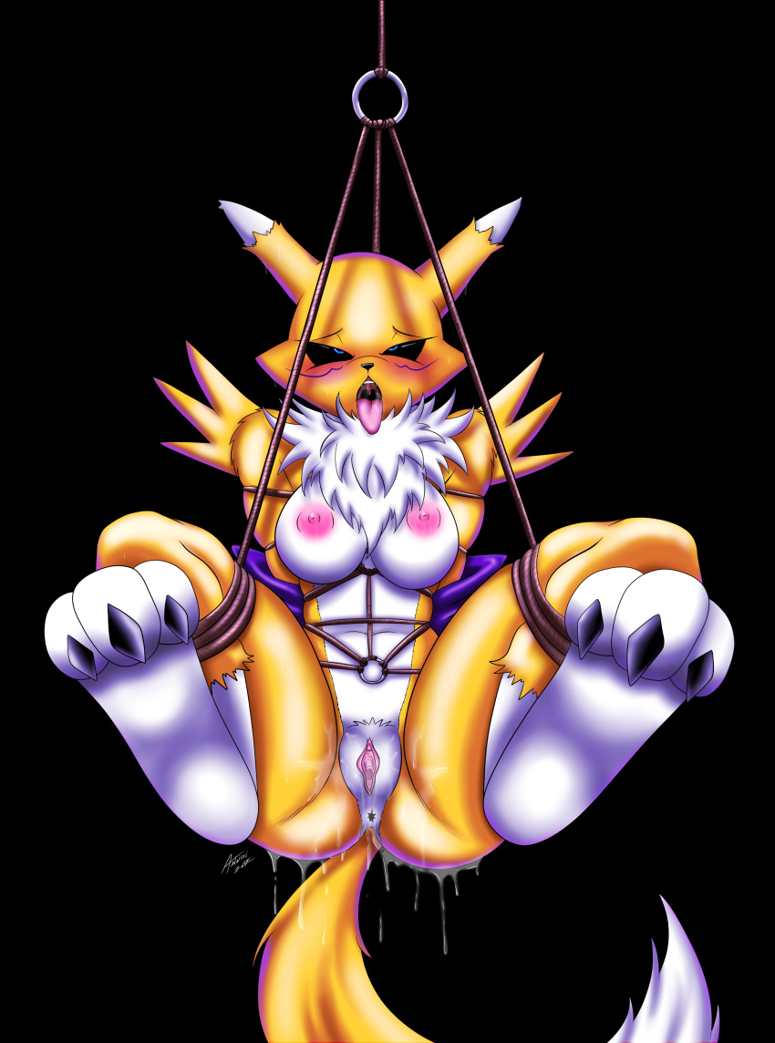 1girl 1girl 2017 absurd_res andersonicth anthro anus areola bdsm big_breasts blush bondage bound breasts digimon dripping erect_nipples frogtied fucked_silly furry hands_behind_back high_res legs_tied looking_pleasured nipples nude open_mouth pussy pussy_juice renamon restrained suspension tongue tongue_out
