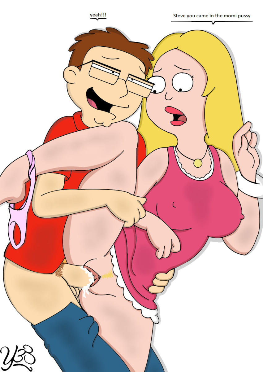 1boy 1girl american_dad blonde_hair clitoris clothed cum cum_in_pussy cum_inside edit francine_smith incest leg_hold lips lipstick mom_son mother's_duty mother_&amp;_son mother_and_son one_leg_up panties penis pubic_hair pussy standing_up steve_smith tagme underwear vaginal yaroze33_(artist)