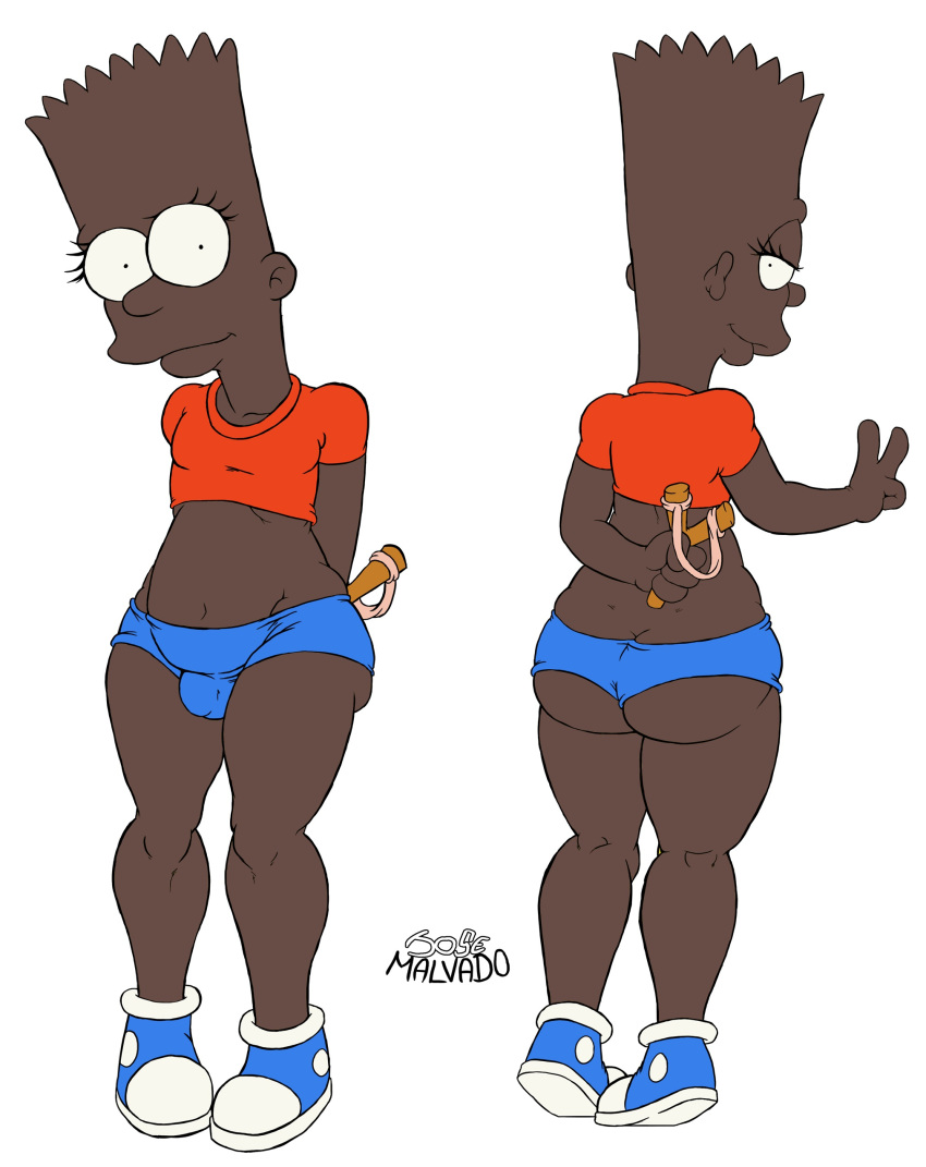 1girl ass bart_simpson big_breasts breasts brown_skin clothes femboi femboy happy hips josemalvado large_ass lips looking_at_viewer male round_ass slut testicle the_simpsons white_background whore wide_hips yaoi