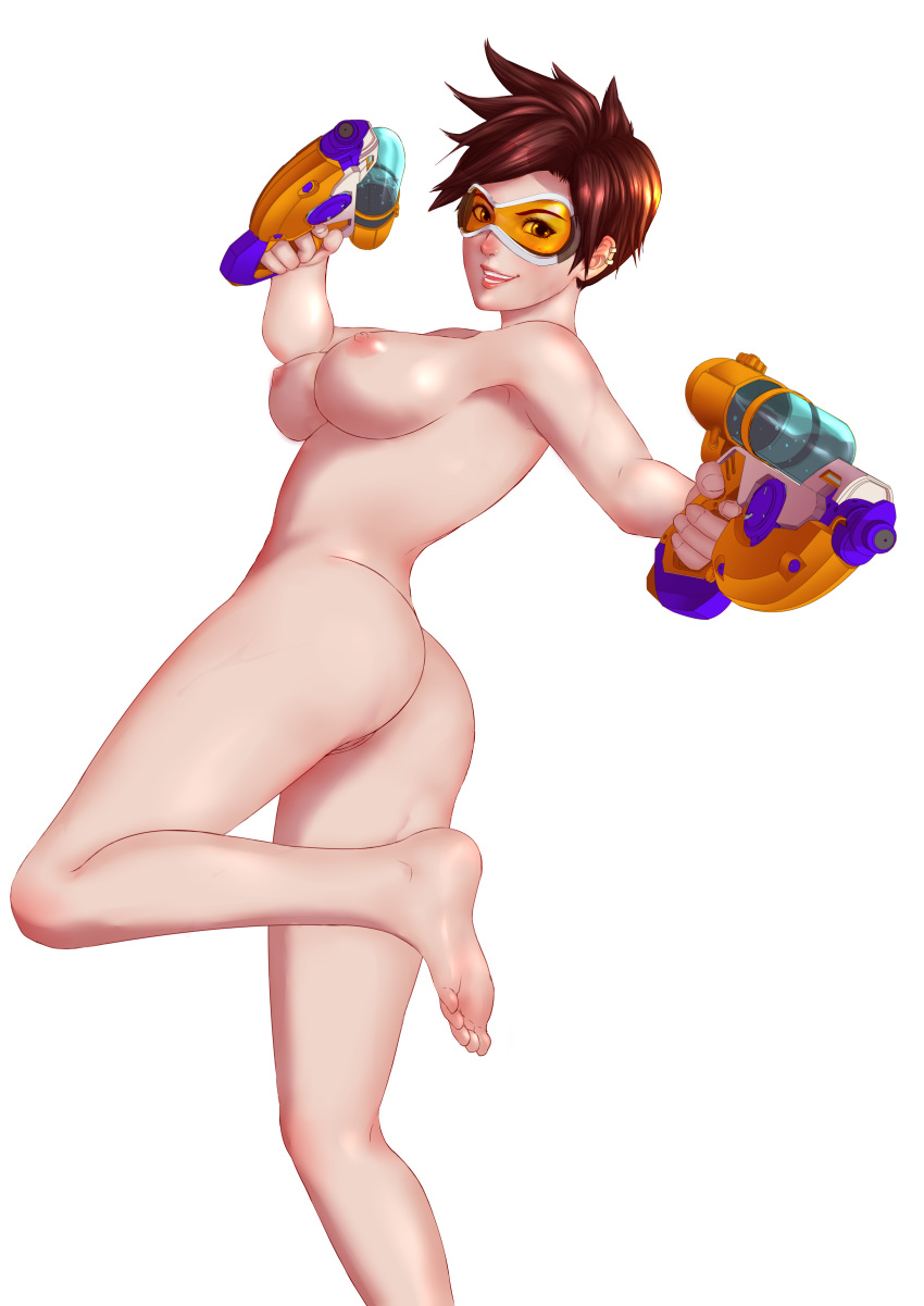 1girl 1girl 1girl ass bare_arms bare_legs bare_shoulders barefoot big_breasts blizzard_entertainment bottomless breasts brown_eyes brown_hair completely_nude cowboy_shot curvaceous dat_ass earrings eyelashes eyeliner eyeshadow eyewear feet female_only goggles gun high_resolution hips holding_gun holding_object holding_pistol human jewelry large_filesize legs lena_oxton light-skinned light-skinned_female lips lipstick looking_at_viewer looking_back makeup mascara medium_breasts megane nipples nude overwatch pistol power_armor pussy science_fiction short_hair sideboob simple_background smile soles standing thick thick_thighs thighs toes topless torn-s tracer_(overwatch) transparent_background uncensored very_high_resolution video_game water_gun weapon white-framed_eyewear white-framed_glasses