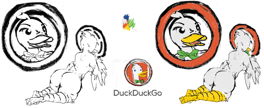 1girl anonmouse anthro ass avian back barefoot beak bird breasts duckduckgo feathered_wings feathers feet furry mascot mascots sideboob sketch software thick_thighs voluptuous white_background wide_hips wings zoom