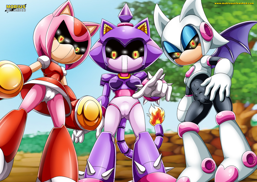 3girls amy_rose bbmbbf blaze_the_cat metal_amy_rose metal_blaze_the_cat metal_rouge_the_bat mobius_unleashed palcomix pussy robot robotization rouge_the_bat sega sonic_(series) sonic_the_hedgehog_(series)