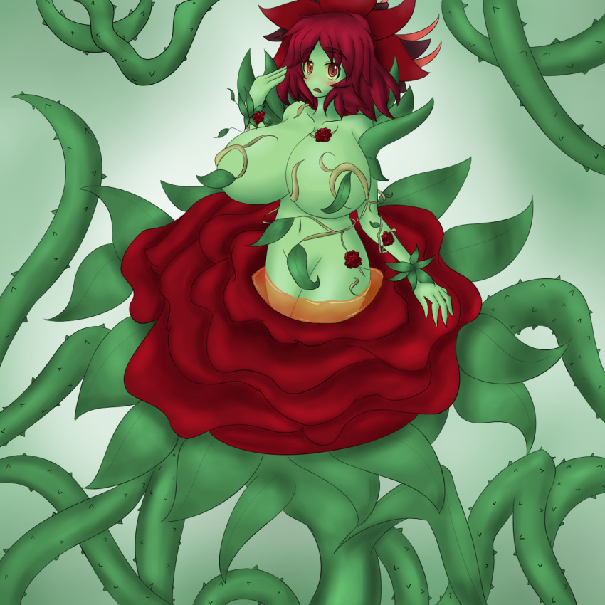 alraune blush disgaea embarrassed flower huge_breasts jcdr monster_girl plant rose thorns