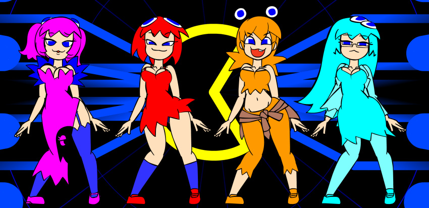 4girls animated anthrofied big_ass blinky_(pac-man) blush bouncing_breasts breasts closed_mouth clyde_(pac-man) dancing female_only from_below gif glasses gluteal_fold hair_ornament huge_ass humanization humanized inky_(pac-man) jitome large_filesize long_hair looking_down medium_breasts minus8 multiple_girls naughty_face navel nipples nude pac-man pac-man_hair_ornament paipan photoshop pinky_(pac-man) shaking shaking_ass stockings uncensored viewed_from_below wide_hips