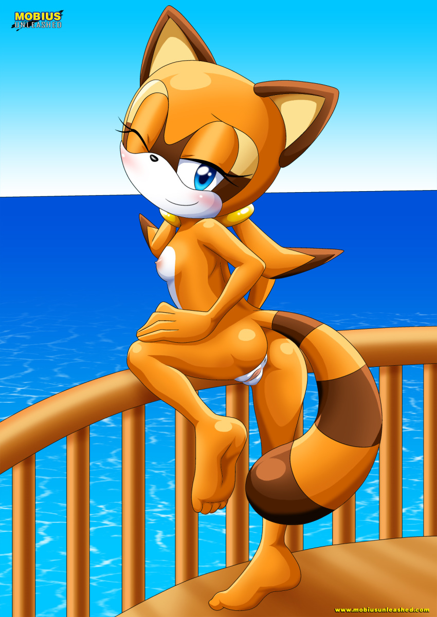 1girl anus ass barefoot bbmbbf full_body marine_the_raccoon mobius_unleashed palcomix pussy sega soles sonic_(series) sonic_the_hedgehog_(series) toes