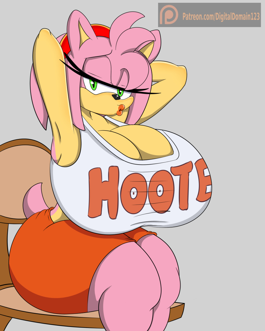 1girl 1girl amy_rose anthro ass big_ass big_breasts breasts digitaldomain123 furry hedgehog hooters huge_breasts lipstick makeup mammal sega thick_thighs voluptuous wide_hips