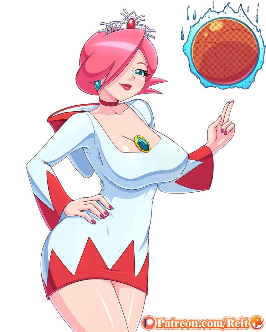basketball big_breasts breasts cleavage female final_fantasy final_fantasy_i green_eyes magic mario_sports_mix pink_hair reit robe solo white_mage