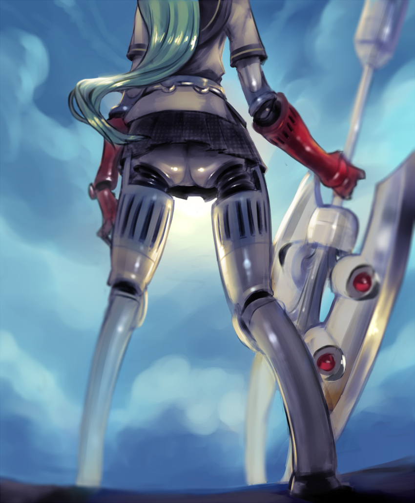 1girl ass blue_hair cutesexyrobutts elbow_gloves fingerless_gloves labrys long_hair lower_body persona persona_3 standing tagme