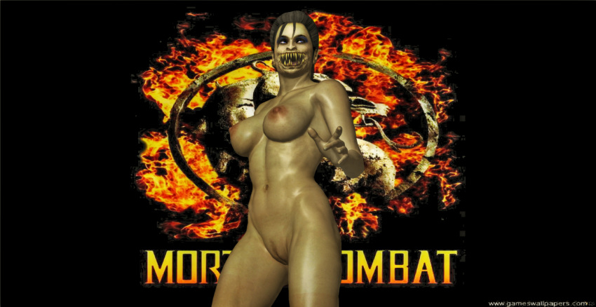 1girl 3d blue_eyes breasts brunette eyeshadow female female_human female_only games hairy_pussy human human_only legs makeup mileena mortal_kombat nipples nude nude_female open_mouth posing pubic_hair pussy render sharp_teeth simple_background solo solo_female teeth video_games xnalara xps