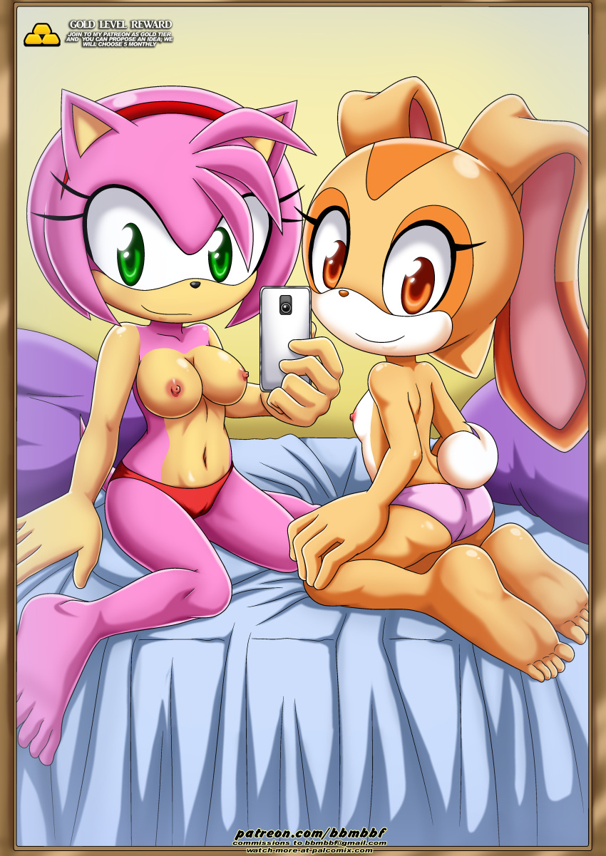 amy_rose ass bbmbbf breasts cellphone cream_the_rabbit full_body looking_at_viewer mobius_unleashed palcomix pietro's_secret_club sega selfpic smile sonic_(series) sonic_the_hedgehog_(series) tagme