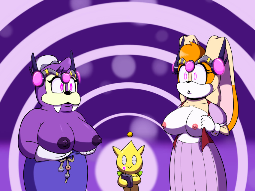 1girl 2017 ambiguous_gender anthro big_breasts breasts chao cleavage clothed clothing controller dr._chaos furry glowing glowing_eyes group hair high_res hypnosis lady_walrus lagomorph mammal marine milf mind_control nipples open_mouth parent partially_clothed pinniped rabbit remote_control sega sonic_boom vanilla_the_rabbit walrus