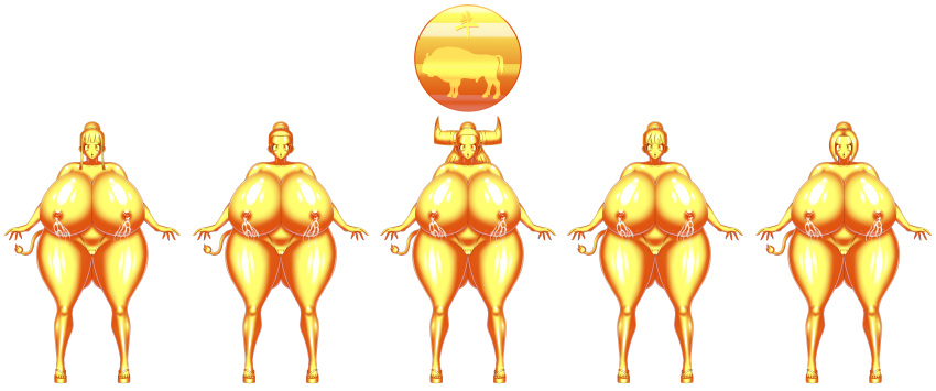 areolae ass beige_skin big_ass big_breasts black_eyes black_hair bluebullpen breast_milk breasts chichi commission daughter dragon_ball dragon_ball_gt dragon_ball_super dragon_ball_z empty_eyes female gold gold_statue lactation milf milk milk_(dragonball_z) mind_control mother_and_daughter nipples statue thong topless year_of_the_ox