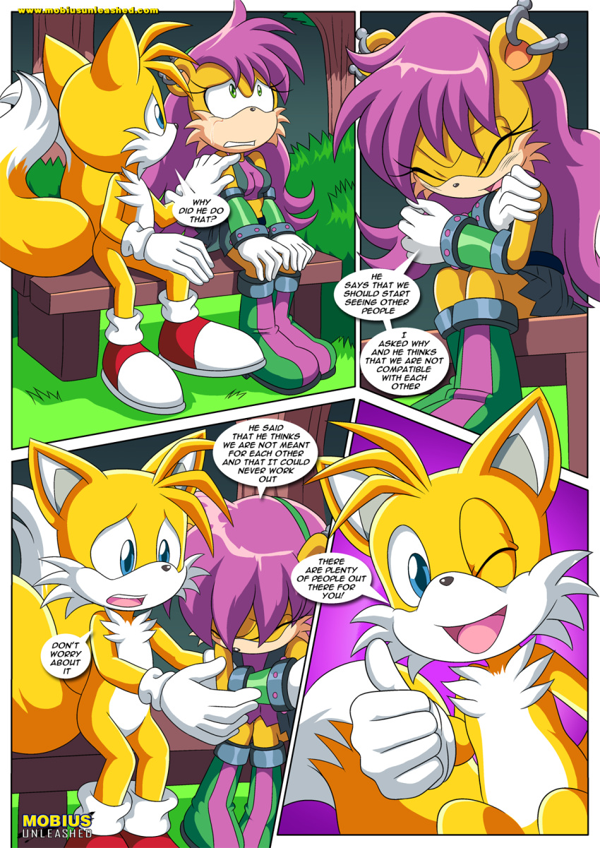 1girl 1male a_prowerful_concert archie_comics bbmbbf comic miles_"tails"_prower mina_mongoose mobius_unleashed palcomix sega sonic_(series) sonic_the_hedgehog_(series)