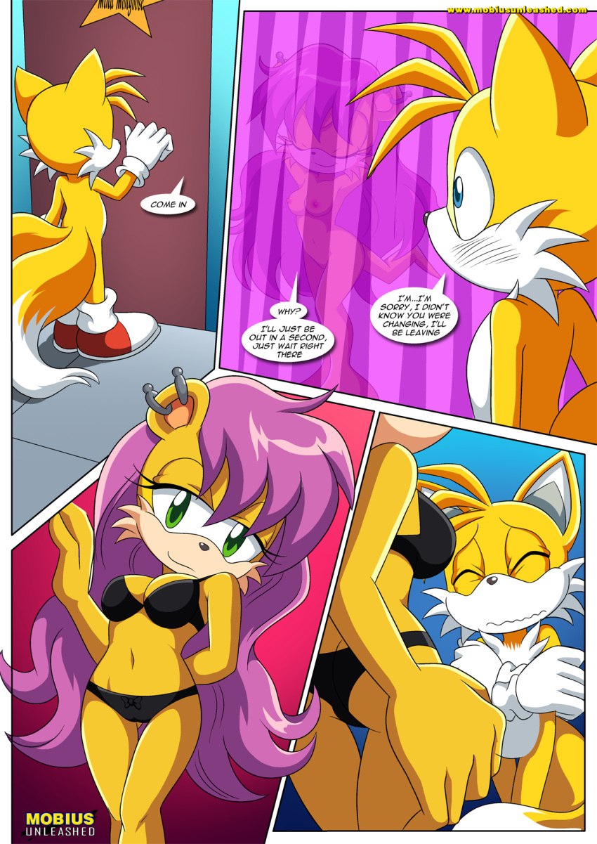 1girl 1male a_prowerful_concert archie_comics bbmbbf comic miles_"tails"_prower mina_mongoose mobius_unleashed palcomix sega sonic_(series) sonic_the_hedgehog_(series)