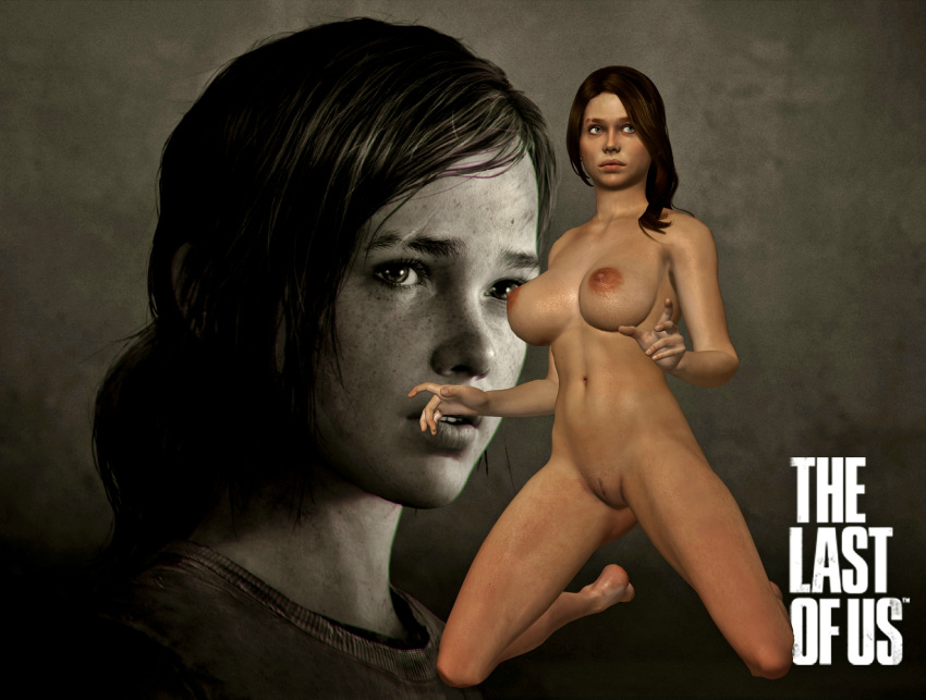 1girl 3d background blue_eyes breasts brown_hair brunette ellie feet female female_human female_only foot games human human_only large_breasts legs nipples nude nude_female posing pubic_hair pussy render simple_background soles solo solo_female text the_last_of_us toes video_games xnalara xps