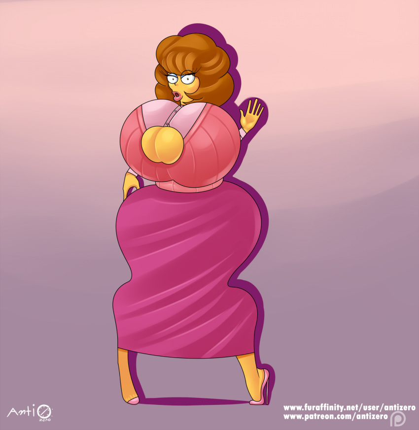 antizero big_breasts clothing curvy maude_flanders milf the_simpsons thick thick_thighs wardrobe_malfunction wide_hips yellow_skin