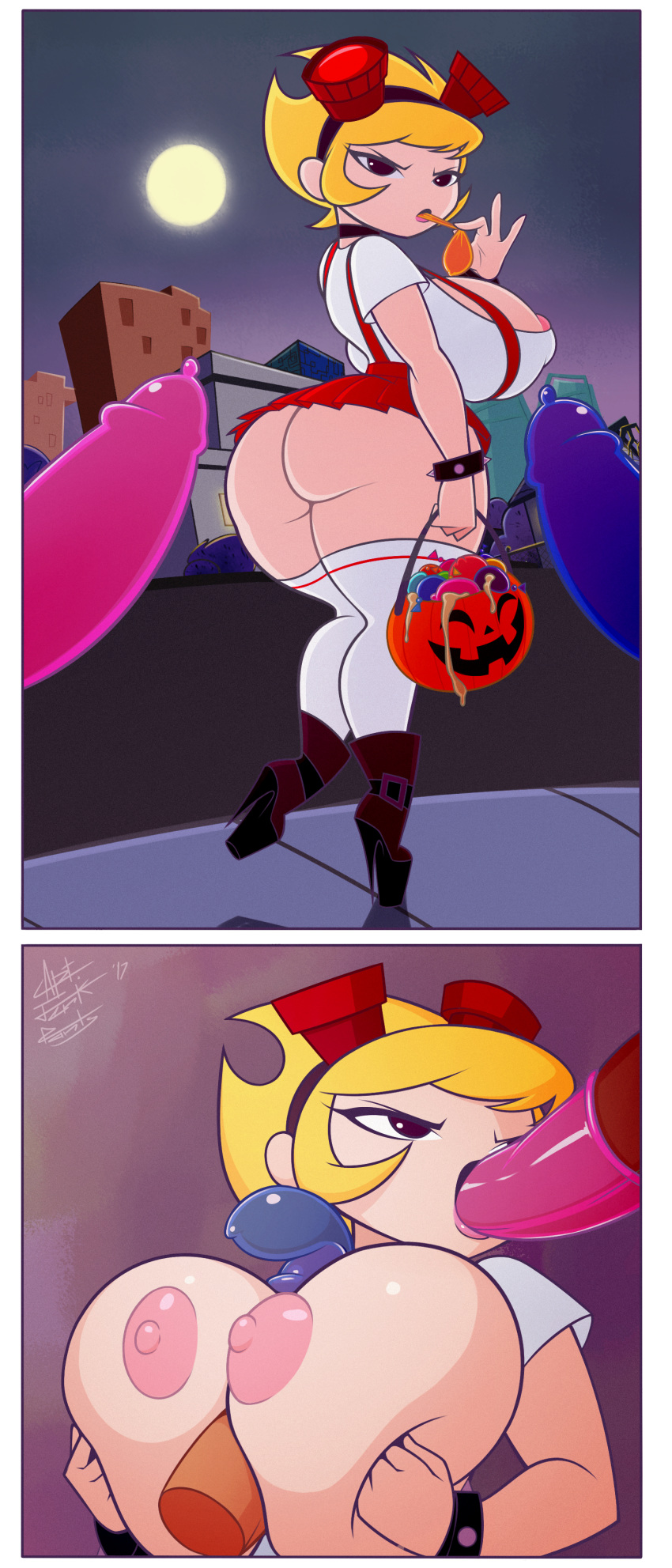 ass big_ass big_breasts blonde_hair breasts captainjerkpants cartoon_network condom cum halloween hot huge_breasts insanely_hot mandy_(billy_&amp;_mandy) nipples no_nose oral paizuri sexy the_grim_adventures_of_billy_and_mandy