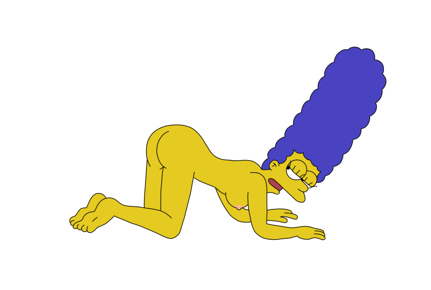 ass blue_hair breasts marge_simpson milf nude the_simpsons yellow_skin
