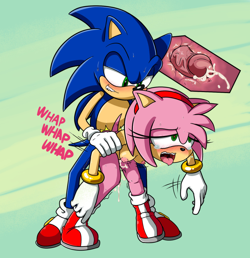1boy 1girl ahegao ambiguous_penetration amy_rose areola arm_grab bent_over biting_lip blush boots bouncing_breasts bracelet breasts cum_in_orifice cum_leaking doggy_position erection eyelashes female from_behind_position furry gloves green_eyes hairband half-closed_eyes heart-shaped_pupils hedgehog highres humanoid_penis internal looking_pleasured male male/female mostly_nude nipples one_eye_closed orgasm_face penis prison_guard_position quills sega sex shaking shoes smile sonamy sonic_the_hedgehog sweat tears tongue tongue_out viewtifuljew