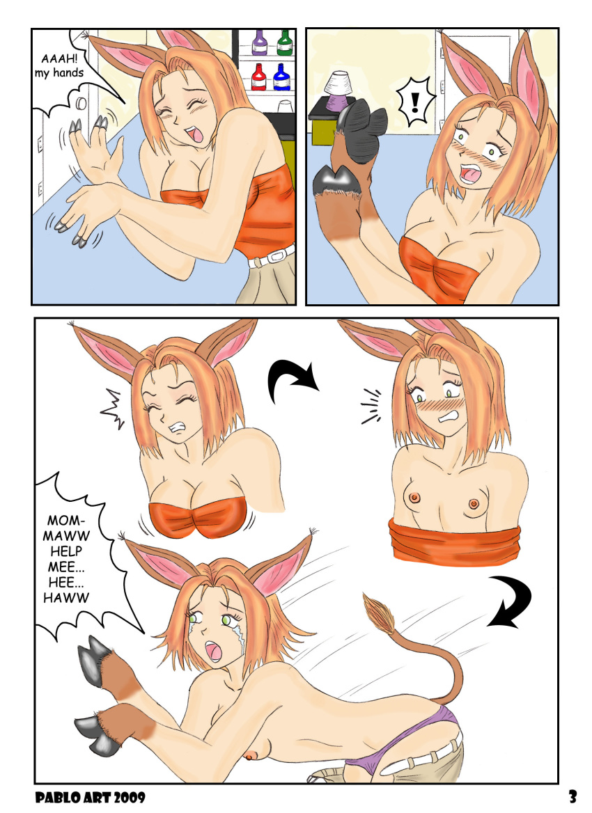 animal_ears donkey hooves small_breasts transformation