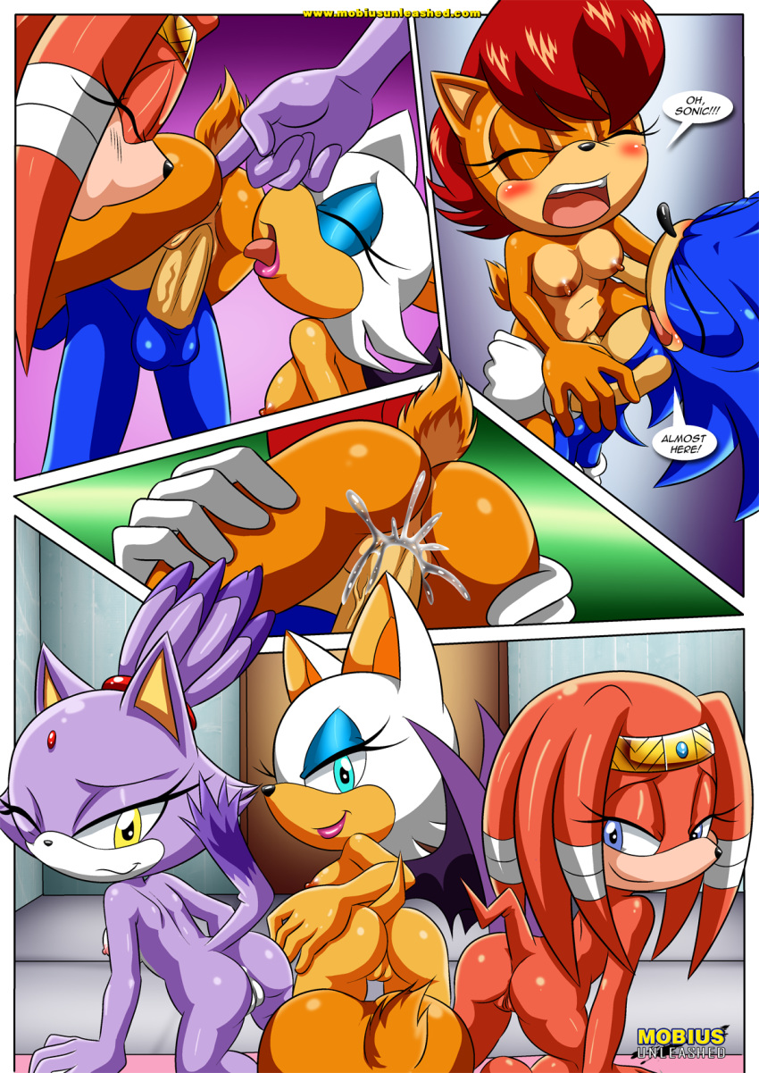 4girls archie_comics bbmbbf blaze_the_cat comic mobius_unleashed palcomix relaxation_after_a_tiring_day rouge_the_bat sally_acorn sega sonic_(series) sonic_the_hedgehog sonic_the_hedgehog_(series) tikal_the_echidna