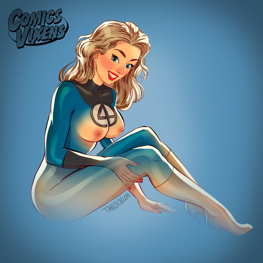 blonde_hair bodysuit breasts clothed fantastic_four heeled_boots high_heels invisible_woman marvel marvel_comics milf sue_storm tarusov_(artist)