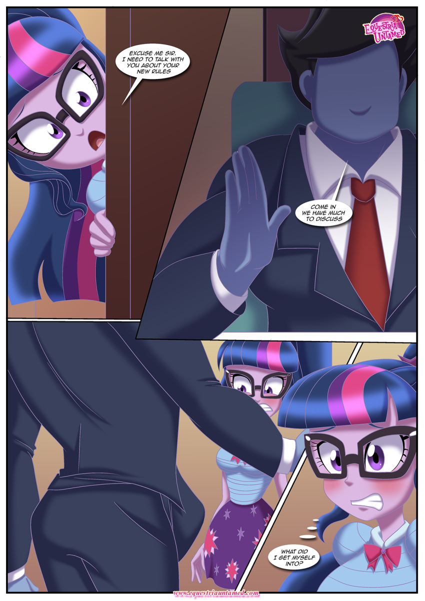 adult adult_male bbmbbf comic equestria_girls equestria_untamed erection_under_clothes hasbro imminent_sex my_little_pony my_little_pony:_friendship_is_magic older older_female palcomix sci-twi sex_reeducation twilight_sparkle young_adult young_adult_female young_adult_woman