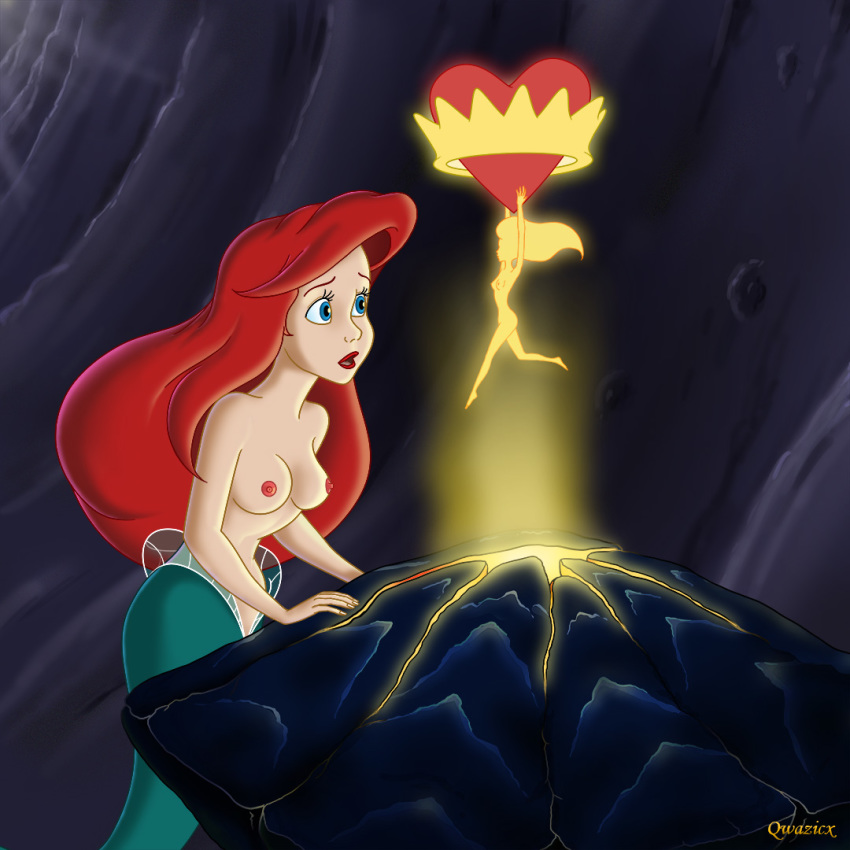 blue_eyes breasts disney exposed_breasts mermaid princess_ariel red_hair the_little_mermaid
