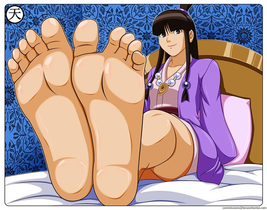 ace_attorney bed edit feet foot_fetish maya_fey presenting soles tenzen toes