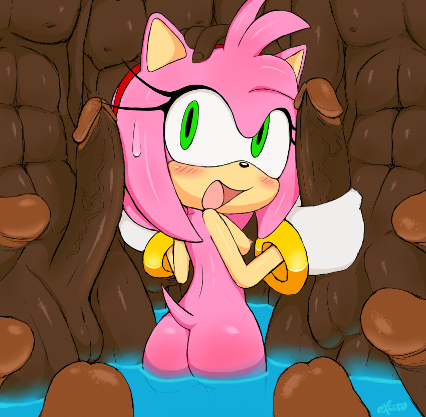 1girl amy_rose animal_ears ass bbc blush breasts excito furry gloves green_eyes hot nipples nude open_mouth penis pink_hair sexy short_hair sonic sonic_(series) tail water