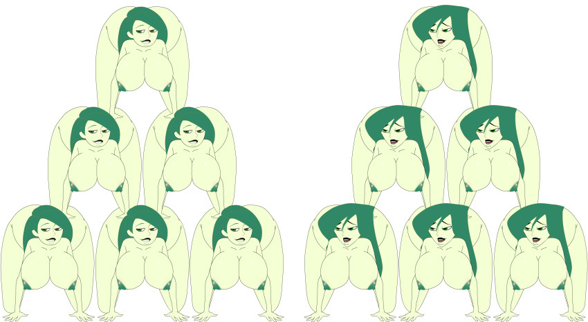 areolae ass big_ass big_breasts breasts commission disney dk female green_eyes green_hair green_skin kim_possible kimberly_ann_possible nipples nude pussy pyramid riffsandskulls shego yuri
