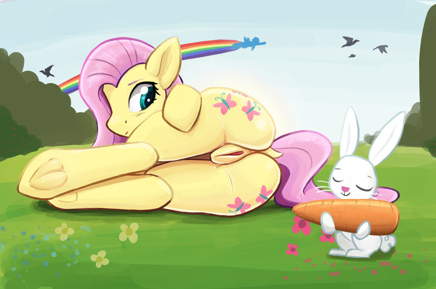 angel_(mlp) carrot cutie_mark female_pegasus fluttershy fluttershy_(mlp) friendship_is_magic imminent_insertion lying my_little_pony pegasus pony-butt-express_(artist) pussy tail vegetable