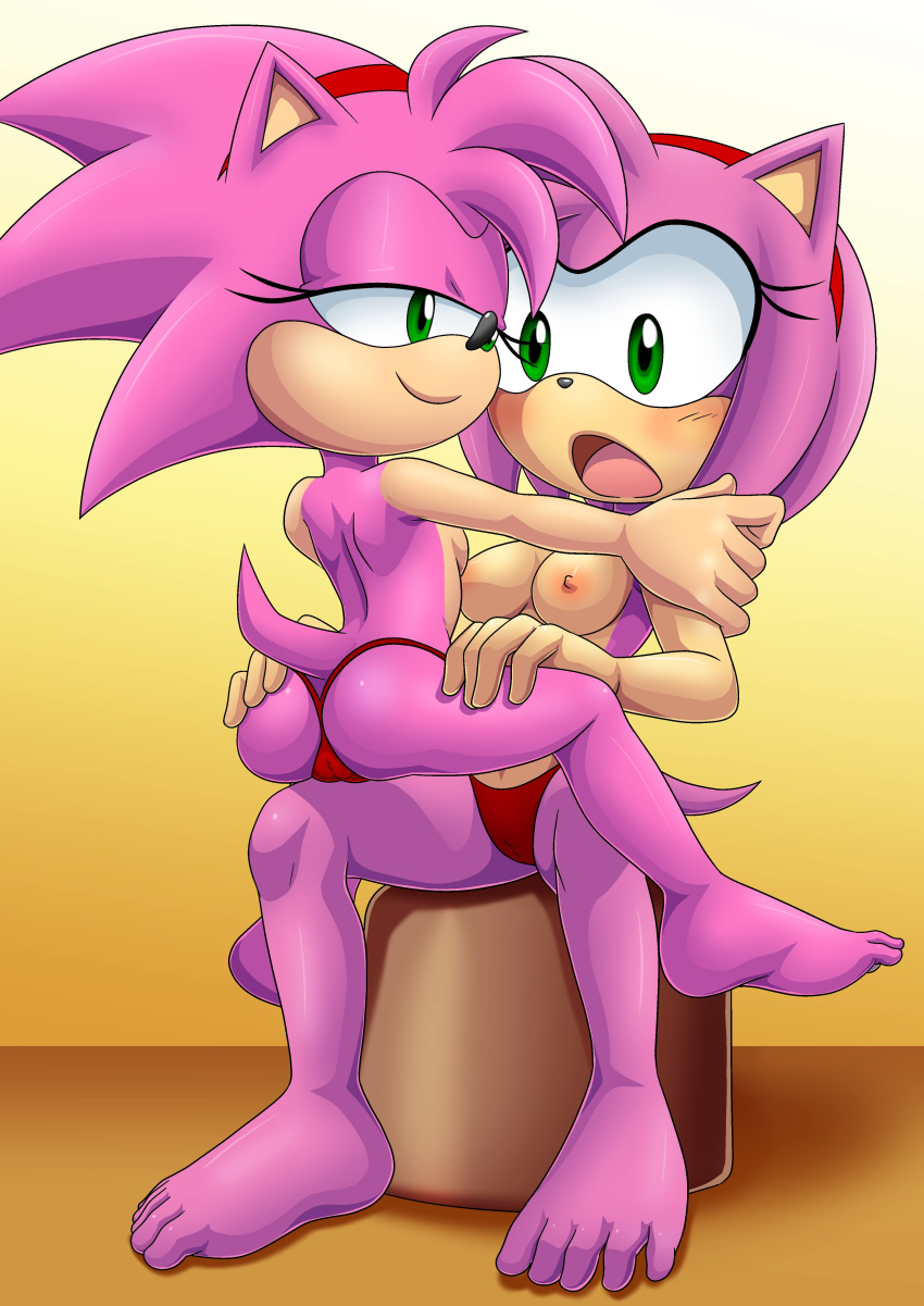 2018 2girls amy_rose amy_rose_(classic) bbmbbf clone full_body mobius_unleashed nipples palcomix rosy_the_rascal sega sonic_(series) sonic_the_hedgehog_(series) tagme yuri