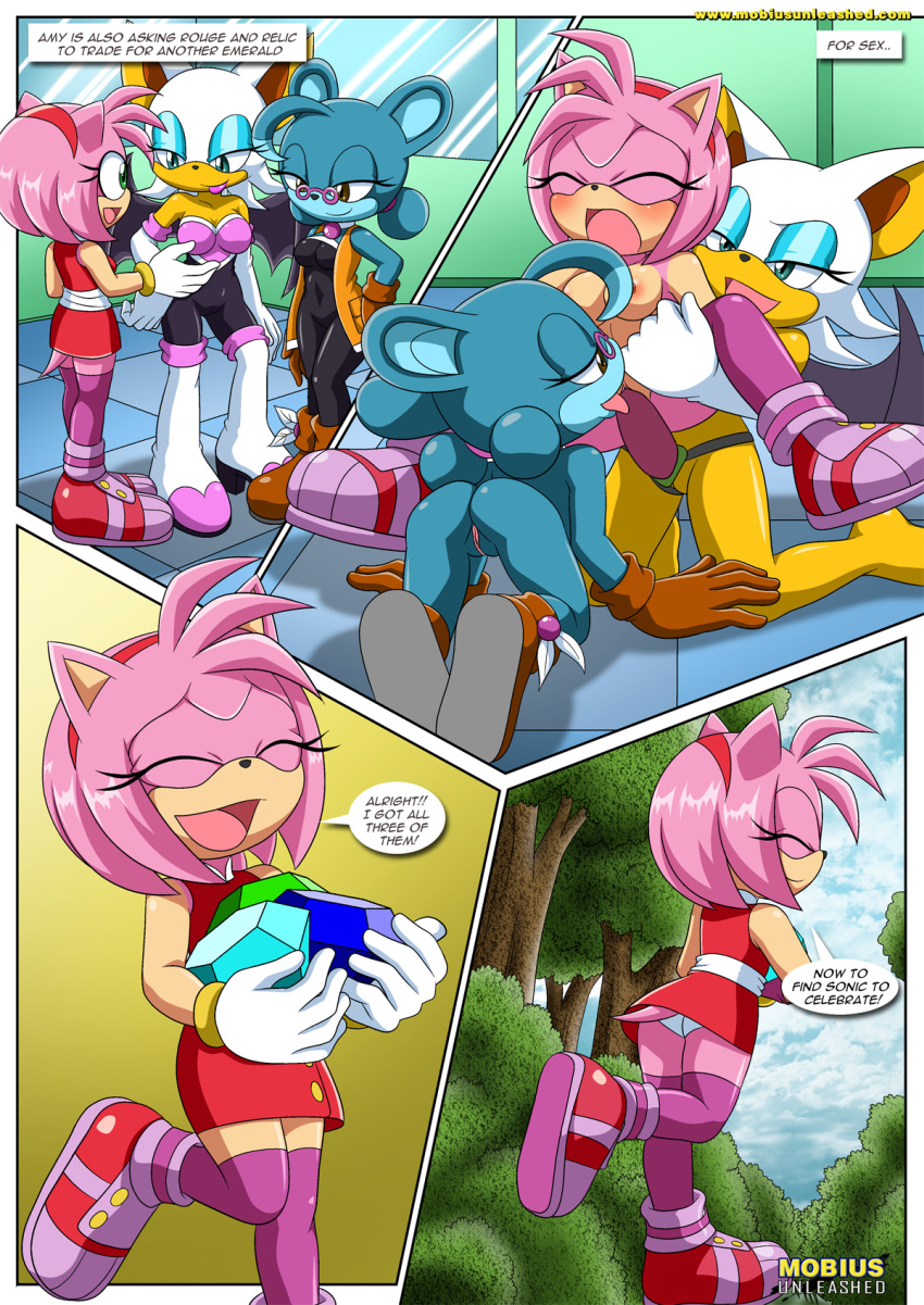 amy_rose archie_comics bbmbbf comic furry mobius_unleashed palcomix relic_the_pika rouge_the_bat sega sonic_(series) sonic_the_hedgehog_(series) sonic_xxx_project_4