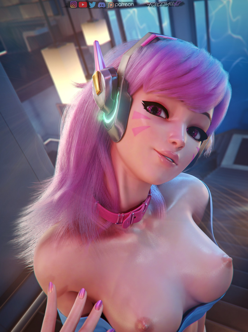 1girl 1girl 1girl 3d areola big_breasts blender_(software) breasts d.va_(overwatch) female_only forceballfx high_resolution looking_at_viewer nipples overwatch pink_hair very_high_resolution